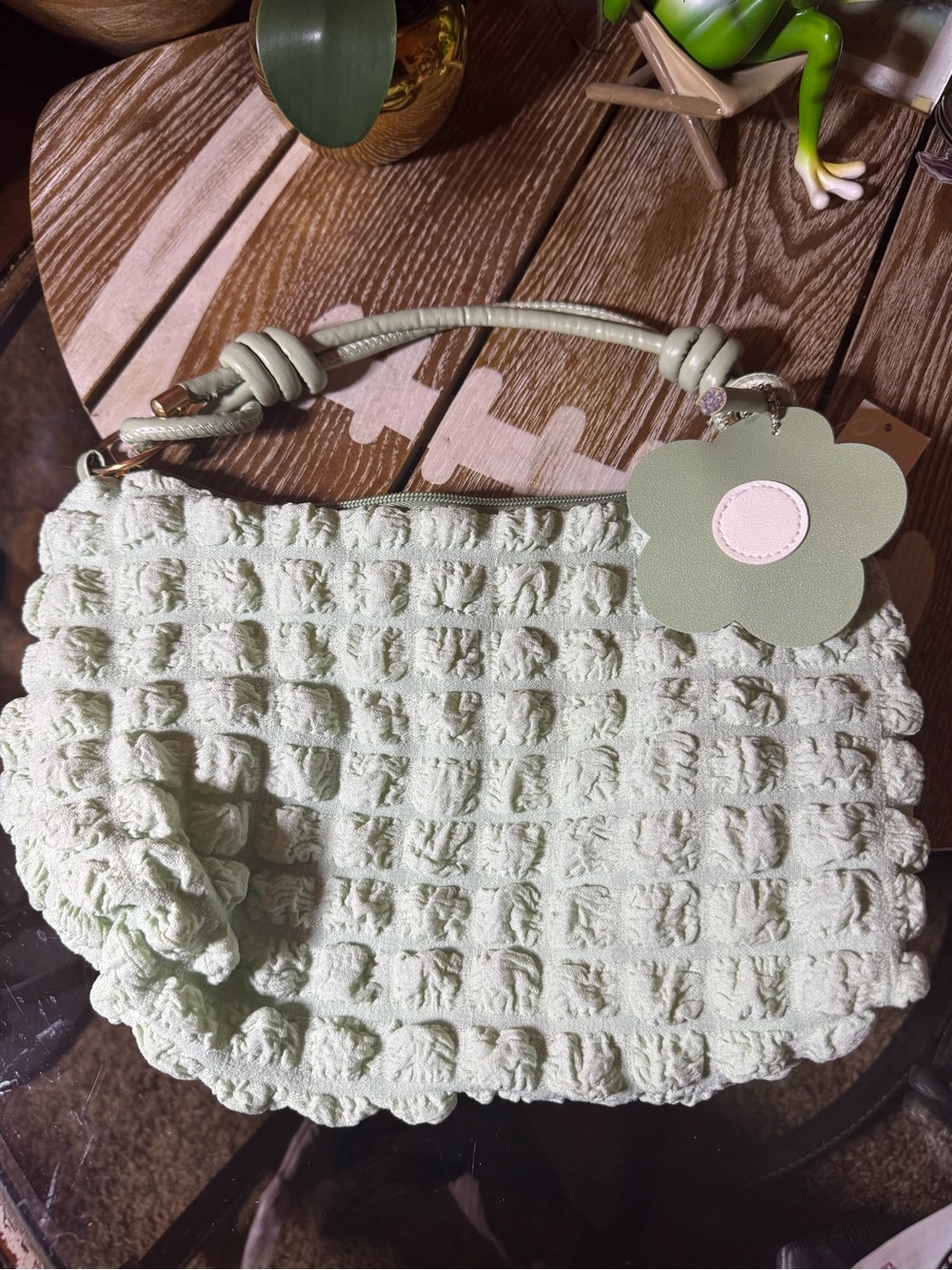 Stylish Textured Knit Top-Handle Bag in Sage Green - Picture 2 of 9